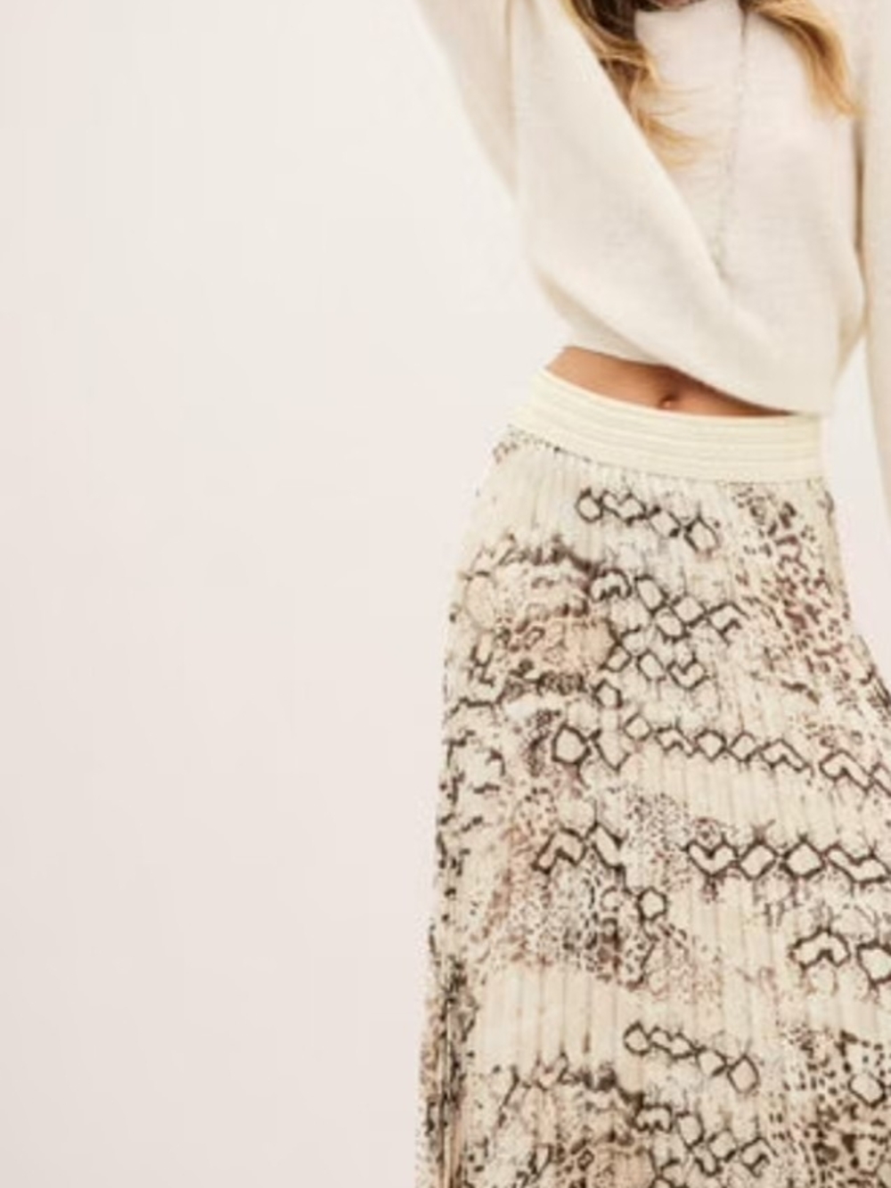 ba&sh Cream Snake-Print Pleated Maxi Skirt